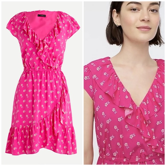 J. Crew Dresses & Skirts - J. Crew V Neck Ruffle Floral Dress Fuchsia Pink Size 6 NWT